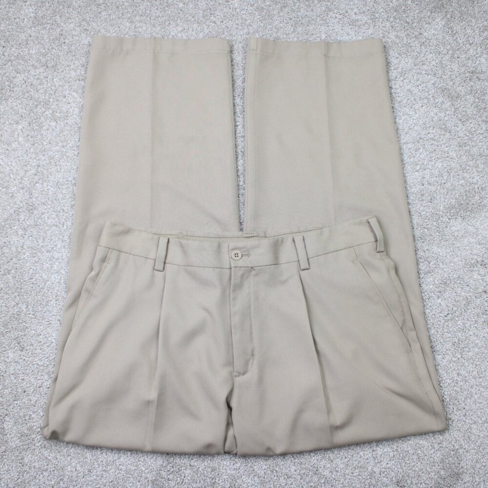 Nike Pants Mens 34x28‎ Beige Pleated Golf Straight Leg 100% Polyester 502553-235